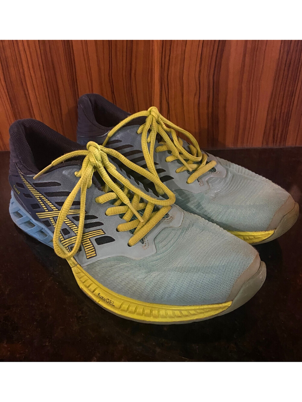 Asics FuzeGel T689N Blue Green Lime Running Shoes Lace Up FuzeX Wms 8US 39.5EU